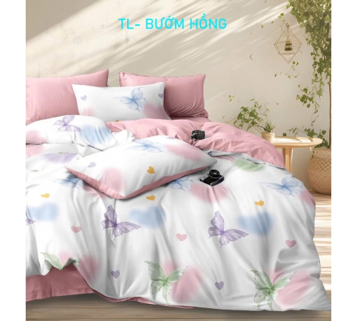 	Bộ ga gối Thun lạnh bướm hồng siêu xịn