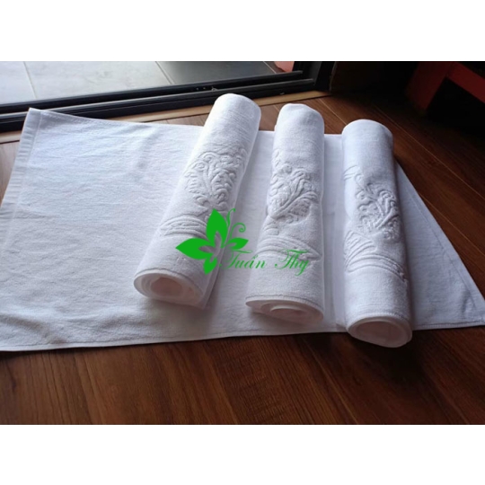 khăn tắm trắng dệt logo